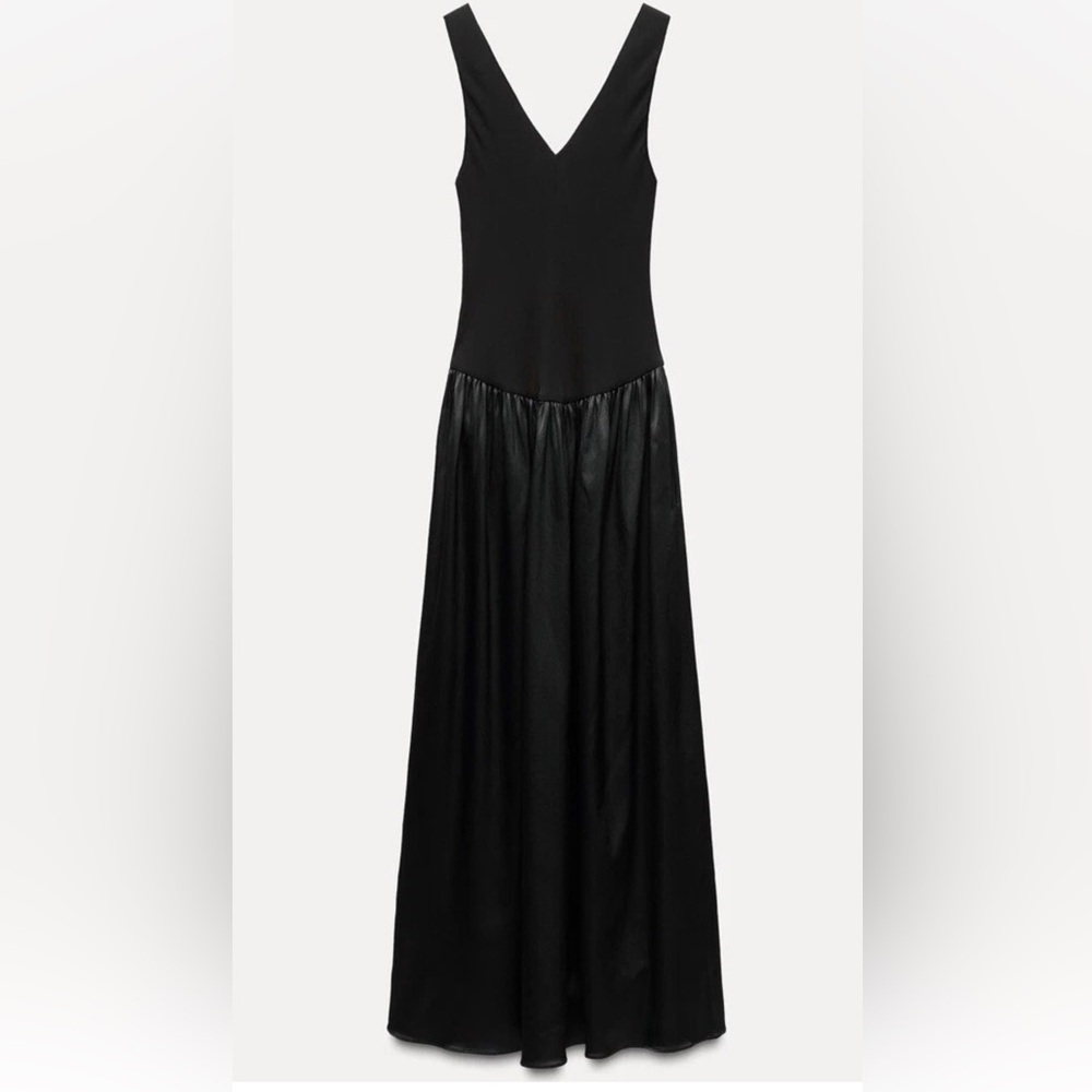 Zara Woman’s Contrast Black V-Neck Sleeveless Midi Dress Size L NWT